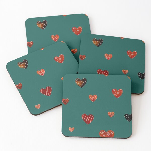 Item preview, Red textured heart pattern a watercolor sketch turquoise designed and sold by Yana Mustafina | Boho Soulful Designs.