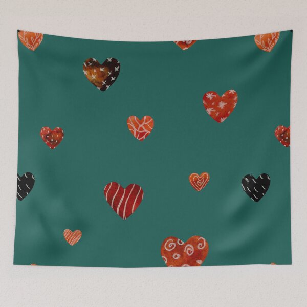 Artikelvorschau, Red textured heart pattern a watercolor sketch turquoise entworfen und verkauft von Yana Mustafina | Boho Soulful Designs.