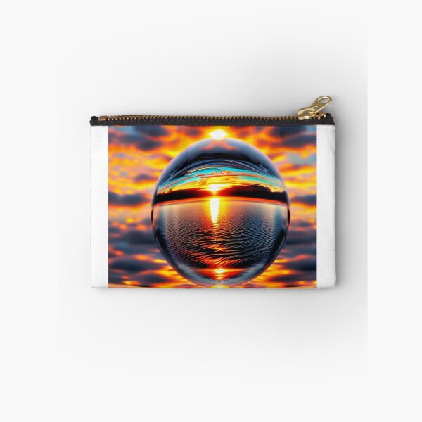 Item preview, Abstract art of a crystal sphere hovering above the ocean and reflecting the setting sun. Digital art designed and sold by Bookwyrm-Bazaar.