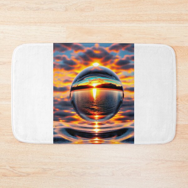 Item preview, Abstract art of a crystal sphere hovering above the ocean and reflecting the setting sun. Digital art designed and sold by Bookwyrm-Bazaar.