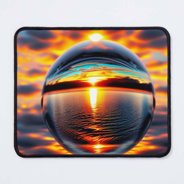 Item preview, Abstract art of a crystal sphere hovering above the ocean and reflecting the setting sun. Digital art designed and sold by Bookwyrm-Bazaar.