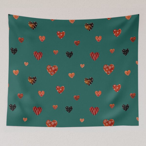 Item preview, Red textured heart cute pattern a watercolor turquoise designed and sold by Yana Mustafina | Boho Soulful Designs.