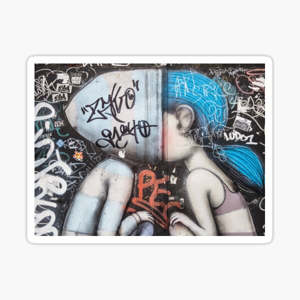 Embrace of Innocence: A Stirring Mural of Young Love in the City Sticker
