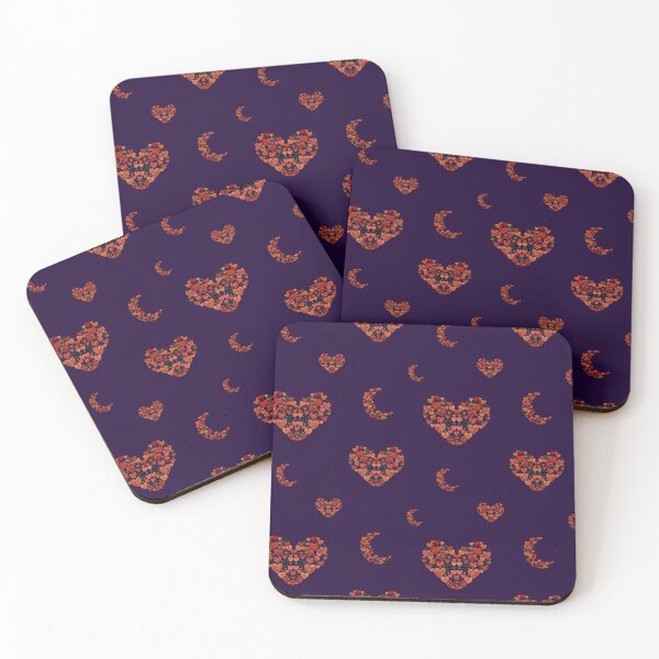 Item preview, Heart crescent half moon cute pattern watercolor violet designed and sold by Yana Mustafina | Boho Soulful Designs.