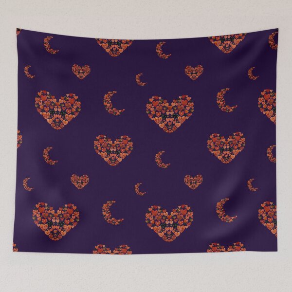 Item preview, Heart crescent half moon cute pattern watercolor violet designed and sold by Yana Mustafina | Boho Soulful Designs.