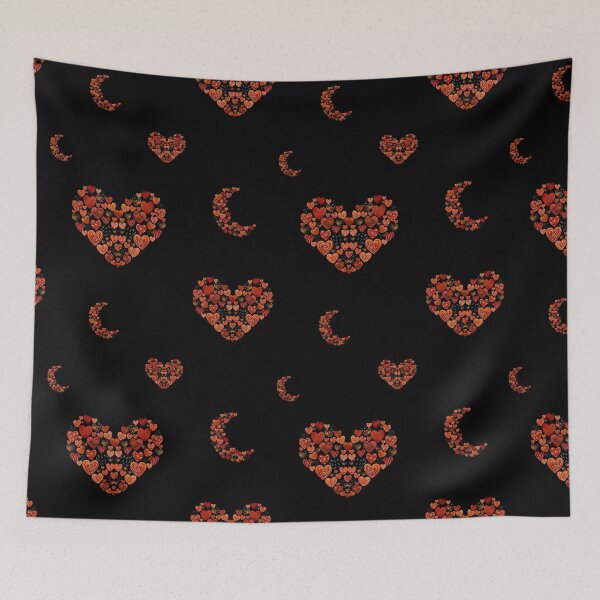 Item preview, Heart crescent half moon cute pattern watercolor black designed and sold by Yana Mustafina | Boho Soulful Designs.