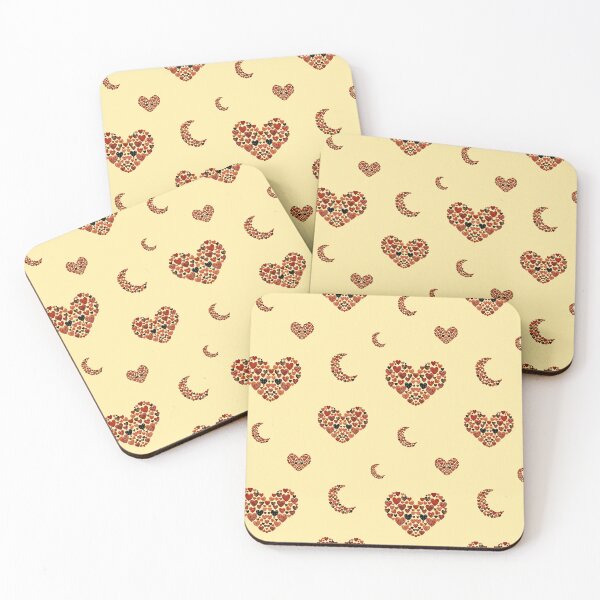 Item preview, Heart crescent half moon cute pattern watercolor yellow designed and sold by Yana Mustafina | Boho Soulful Designs.