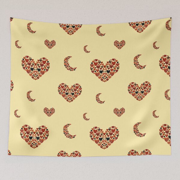 Item preview, Heart crescent half moon cute pattern watercolor yellow designed and sold by Yana Mustafina | Boho Soulful Designs.
