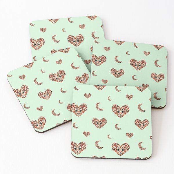 Item preview, Heart crescent half moon cute pattern watercolor green designed and sold by Yana Mustafina | Boho Soulful Designs.