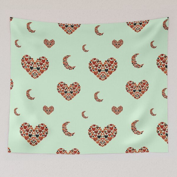 Item preview, Heart crescent half moon cute pattern watercolor green designed and sold by Yana Mustafina | Boho Soulful Designs.