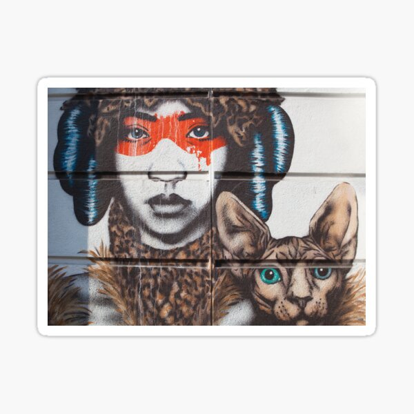 The Whimsical Duo: A Mural of a Street Cat and Kid Sticker