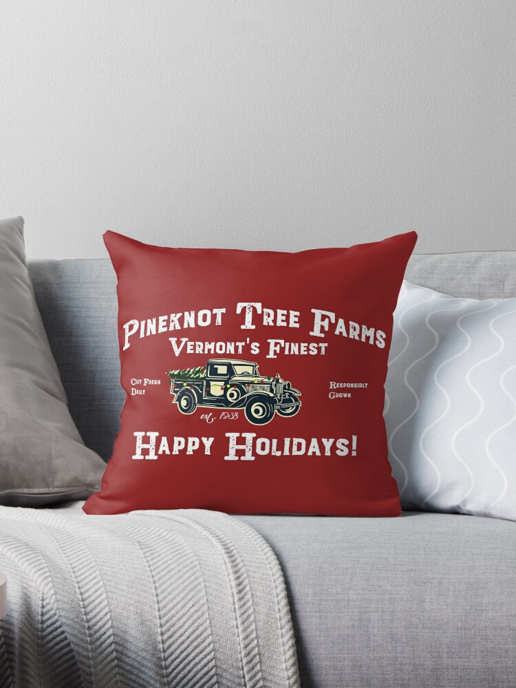 Happy Holidays Christmas Tree Farm Delivery Truck Throw Pillow By Farfam