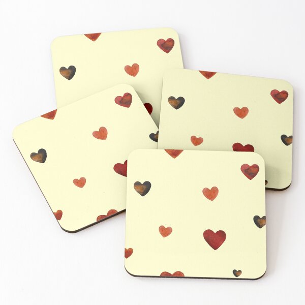 Item preview, Red heart pattern cute a watercolor sketch yellow designed and sold by Yana Mustafina | Boho Soulful Designs.