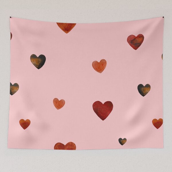 Item preview, Red heart pattern cute a watercolor sketch pink designed and sold by Yana Mustafina | Boho Soulful Designs.