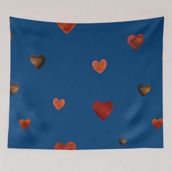 Item preview, Red heart pattern cute a watercolor sketch blue designed and sold by Yana Mustafina | Boho Soulful Designs.