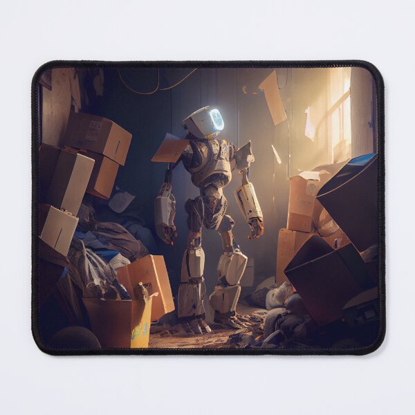 Item preview, Robot in a Dark Cluttered Room Watching the Sunrise Digital Painting designed and sold by CodeAndColors.