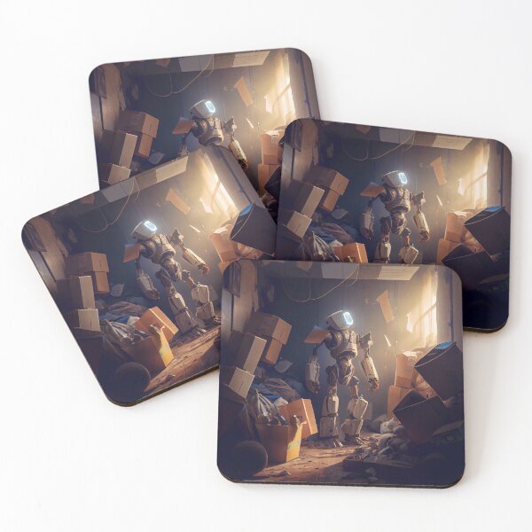 Item preview, Robot in a Dark Cluttered Room Watching the Sunrise Digital Painting designed and sold by CodeAndColors.