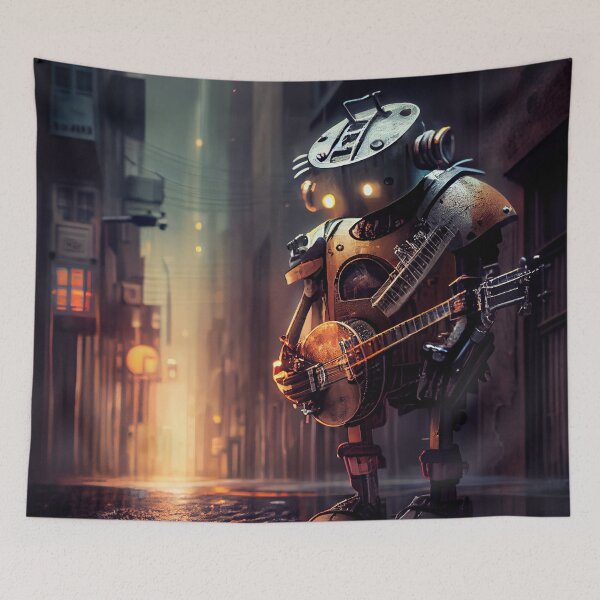Item preview, Robot Playing the Banjo on the Street Digital Painting designed and sold by CodeAndColors.