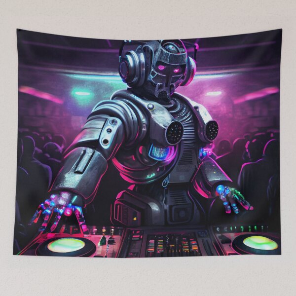Item preview, Cool Colorful Robot DJ Nightclub Digital Painting designed and sold by CodeAndColors.
