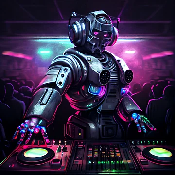 Vorschaubild zum Design Cool Colorful Robot DJ Nightclub Digital Painting von CodeAndColors