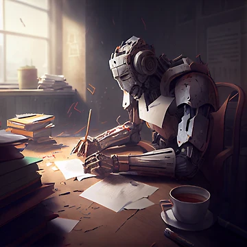 Vorschaubild zum Design Bright Hopeful Robot Writing Digital Painting von CodeAndColors