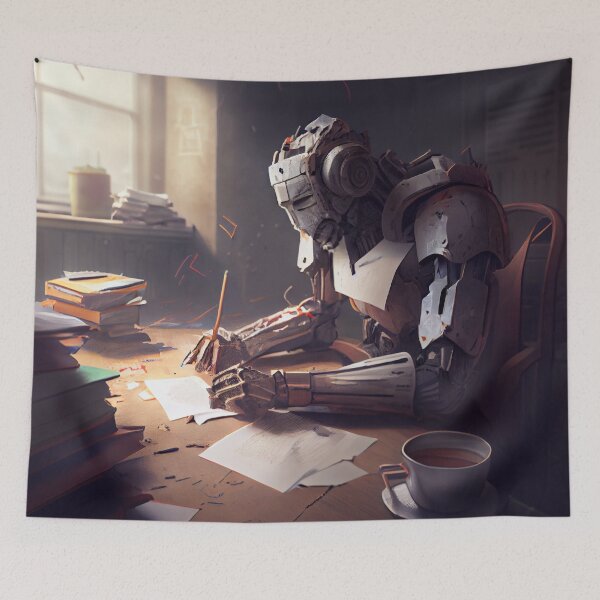 Item preview, Bright Hopeful Robot Writing Digital Painting designed and sold by CodeAndColors.