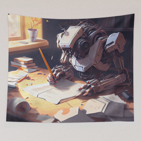 Item preview, Abstract Robot Author Working on a New Article Digital Painting designed and sold by CodeAndColors.
