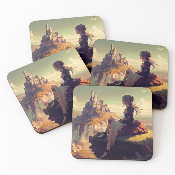 Item preview, Peaceful Anime Girl Looking Over a Castle Digital Painting designed and sold by CodeAndColors.
