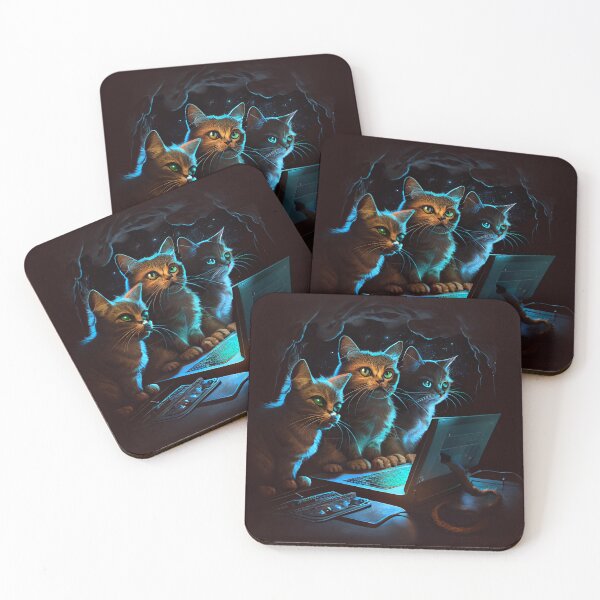 Item preview, Three Cats on a Secure Computer with a Direct Line to the CIA Digital Painting designed and sold by CodeAndColors.