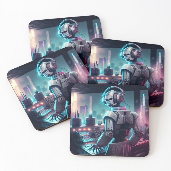 Item preview, Bright Cyberpunk Robot DJ Nightclub Digital Painting designed and sold by CodeAndColors.