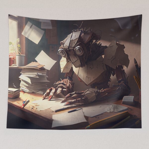 Item preview, Bright Robot Author Working on a Book Digital Painting designed and sold by CodeAndColors.