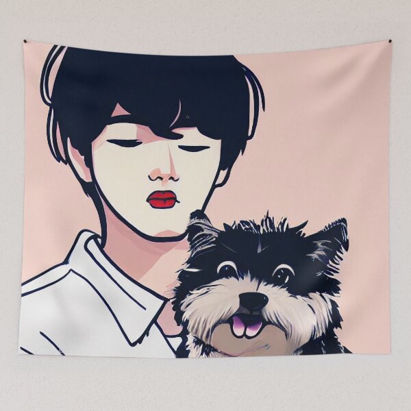Item preview, Cool Illustration Of Kim Taehyung With A Cute Dog designed and sold by Kodexstore.