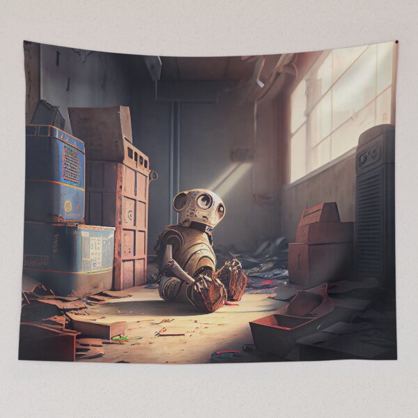 Item preview, Lonely Trapped Robot Looking Longingly at the Sun Digital Painting designed and sold by CodeAndColors.