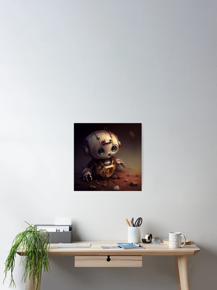 Aperçu 2 sur 3. Poster avec l'œuvre Futuristic Cute Baby AI Robot Digital Painting créée et vendue par CodeAndColors.