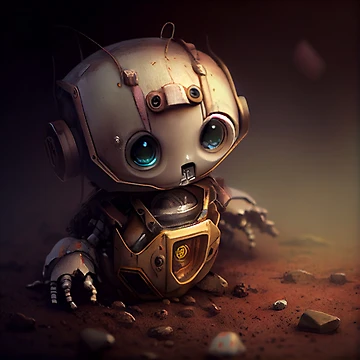 Aperçu de l'œuvre Futuristic Cute Baby AI Robot Digital Painting de CodeAndColors