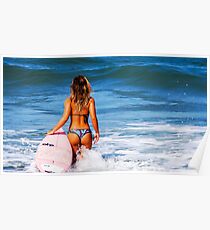 Heißes Bikini-Surfer-Baby Poster
