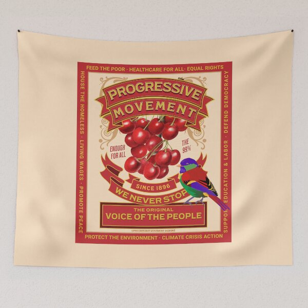 Item preview, PMD00133 Progressive Movement Designs Enough For All cherry red vintage style with rainbow bird for progressives designed and sold by ProgressiveLeft.