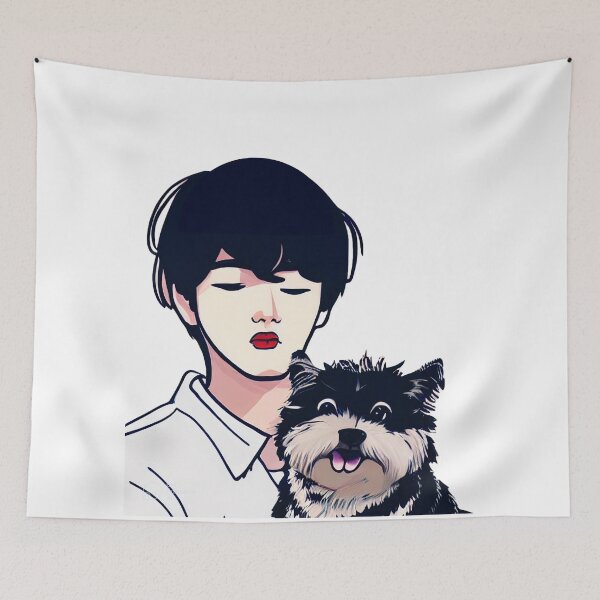 Item preview, Cool Illustration Of Kim Taehyung With A Cute Dog designed and sold by Kodexstore.