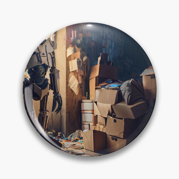 Artikelvorschau, Bright Robot Standing Alone in a Cluttered Room Digital Painting entworfen und verkauft von CodeAndColors.