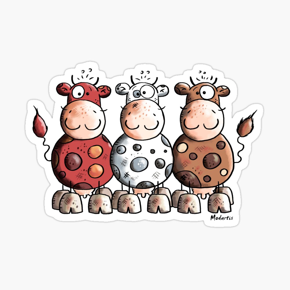 Three colourful cows - Cow - Cartoon - Gift Three colourful cows - Cow - Cartoon - Gift