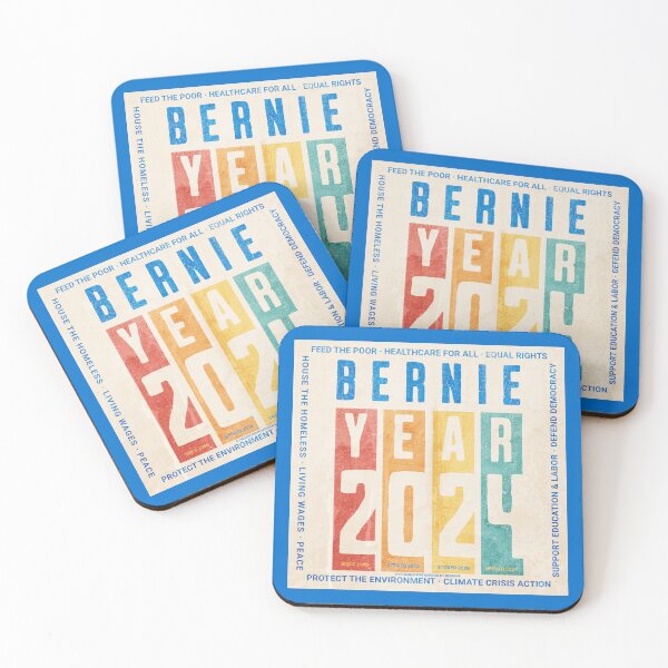 Aperçu de l'œuvre PMD00135 Progressive Movement Designs Bernie Sanders 2024 Arc-en-ciel sur bleu pour les progressistes créée et vendue par ProgressiveLeft.
