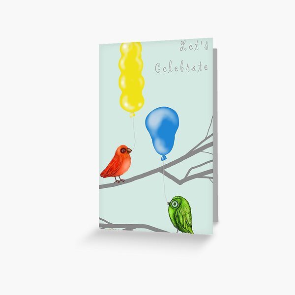 Let's Celebrate Birds with Balloons Greeting Card
