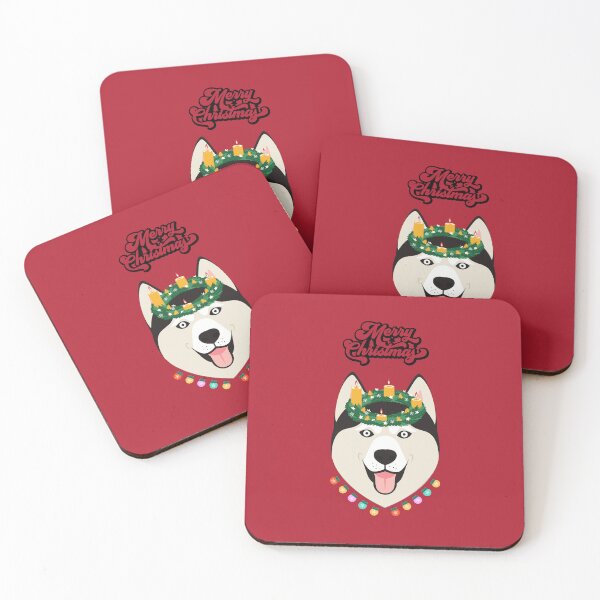 Item preview, Merry Christmas with Siberian Husky Head with Advent Wreath and Colorful Baubles designed and sold by SeasonalDogs.