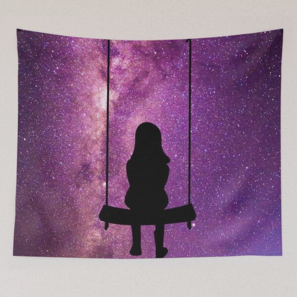 Item preview, the silhouette of a child on a swing watching the milky way and shooting stars designed and sold by Pattern1design.