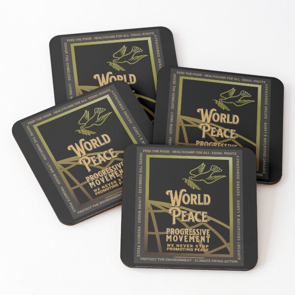 Aperçu de l'œuvre PMD00136 Progressive Movement Designs Colombe de la paix mondiale sur noir pour les progressistes créée et vendue par ProgressiveLeft.