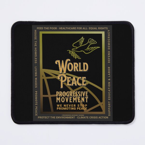 Aperçu de l'œuvre PMD00136 Progressive Movement Designs Colombe de la paix mondiale sur noir pour les progressistes créée et vendue par ProgressiveLeft.