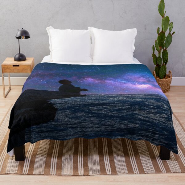 Item preview, the silhouette of a boy sitting on a cliff edge watching the milky way designed and sold by Pattern1design.