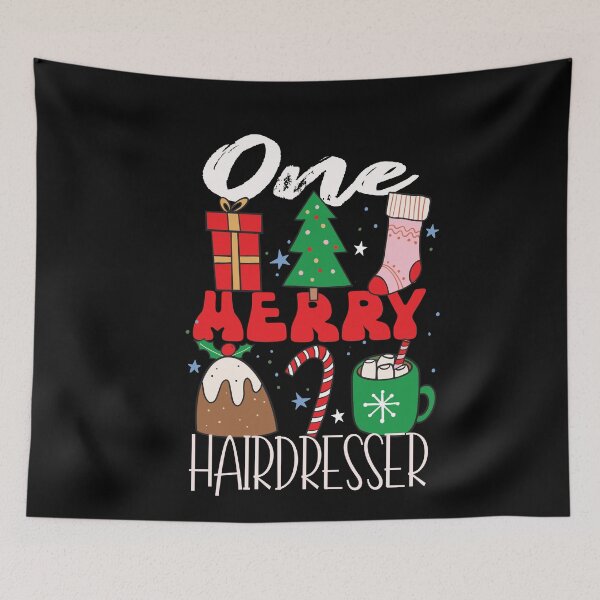 Item preview, One Merry Hairdresser Funny Christmas Hair Stylist Pun designed and sold by SharpThreadZ.