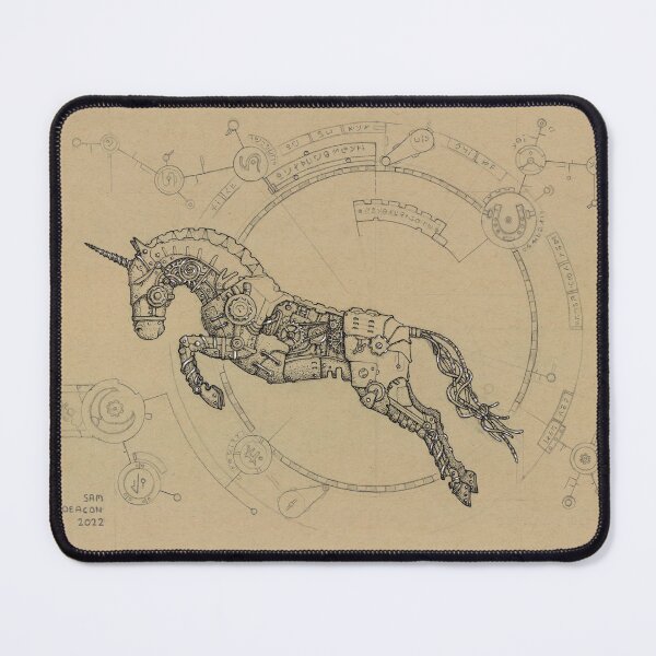 Item preview, Steampunk Unicorn (Jumping) - Ink Illustration designed and sold by Sam Deacon Art.