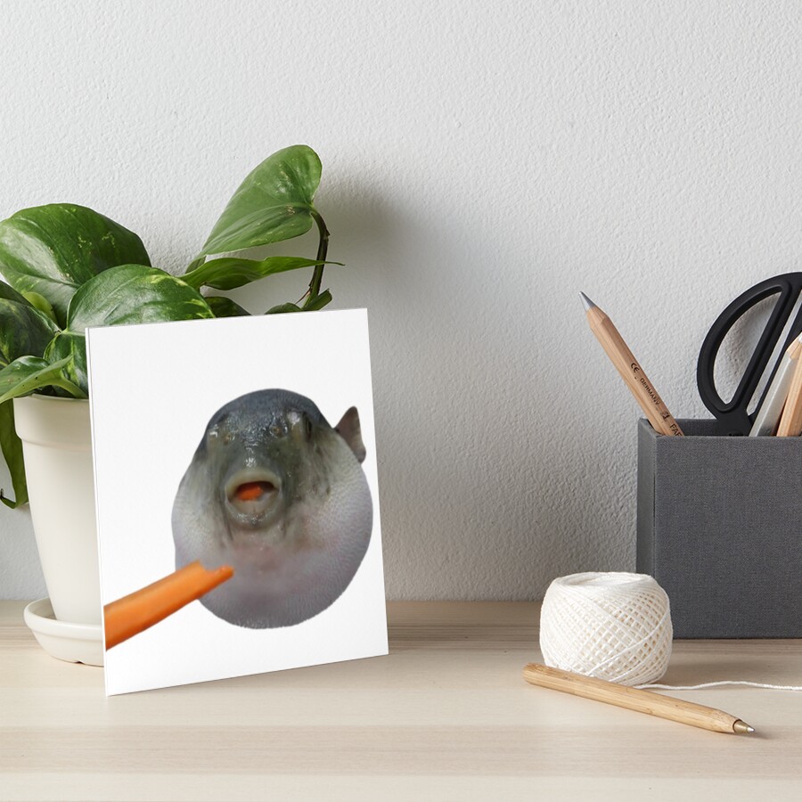 "Pufferfish Eats Carrot Meme AUGH " Art Board Print for Sale by FreshDankMemes Redbubble
